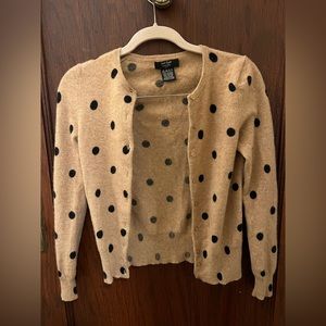 Lord and Taylor 💯 Cashmere Cardigan Sweater Polka Dot Black Tan Camel EUC